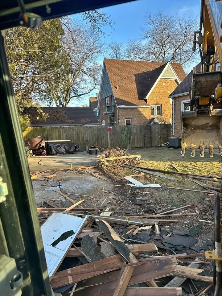 Residential property during exterior demolition preparation