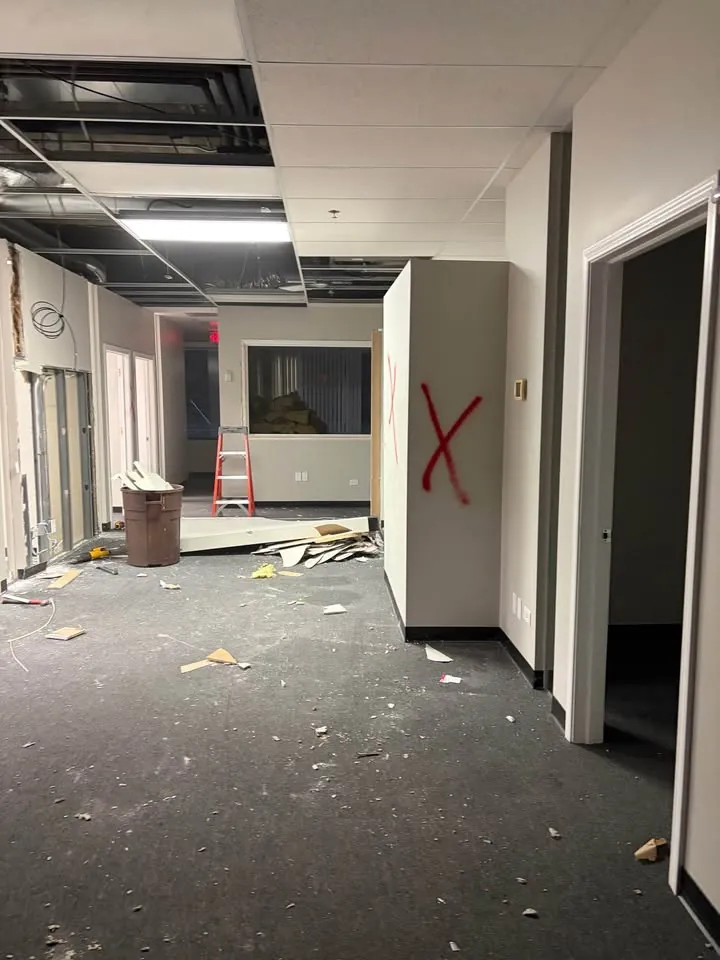 Cleared commercial corridor during an interior strip-out
